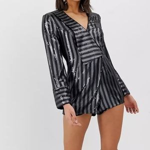 River Island Sequin Romper with cross front metallic stripe